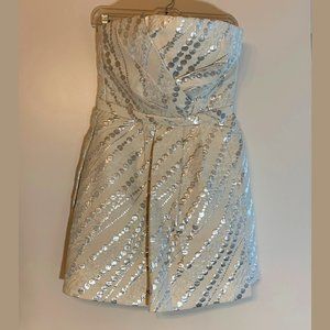 Strapless Mini Bubble Dress: Cream and silver